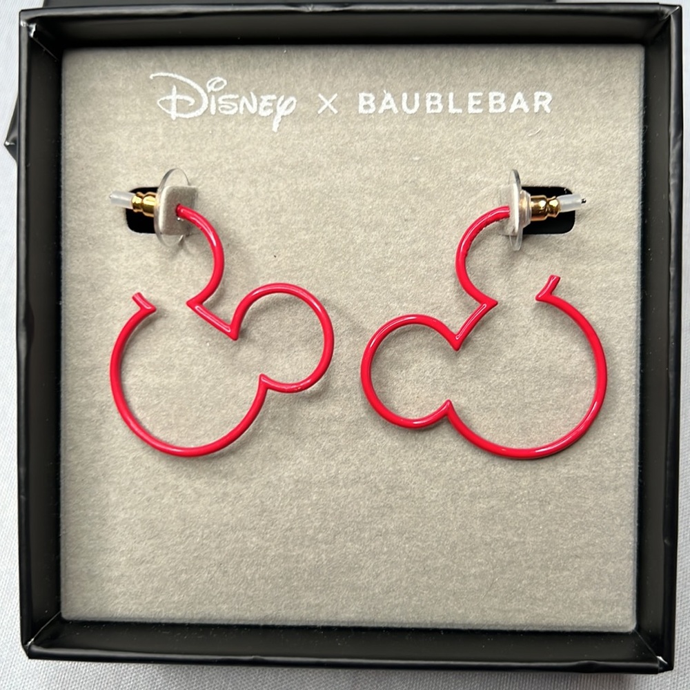 NEW - Disney x Baublebar Red Mickey Hoops